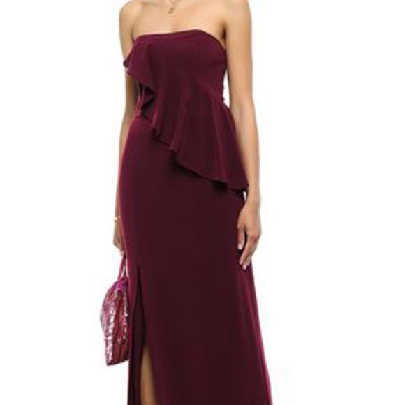 Halston Heritage Strapless Ruffled Stretch-crepe Corset Gown Burgundy - Picture 1 of 5